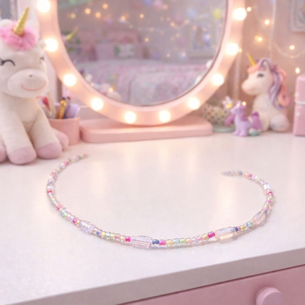 Handmade Girls Necklace w/ Neon Glass Beads - New Item (16")